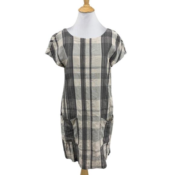 Eileen Fisher Dresses & Skirts - Eileen Fisher Dress Womens S Small Organic Linen Blend Plaid Lagenlook Pockets
